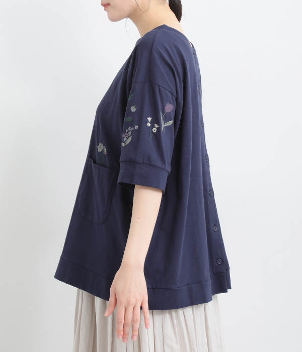 コットンさらさら天竺2way花刺繍カーディガン(C・ネイビー)