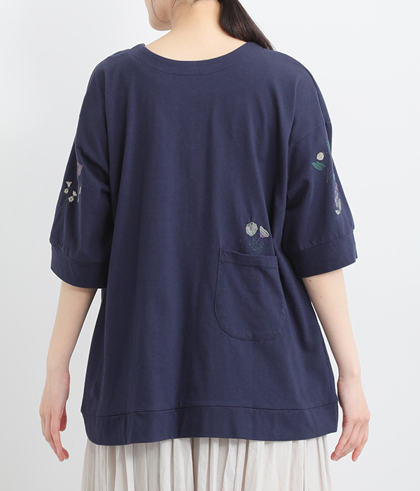 コットンさらさら天竺2way花刺繍カーディガン(C・ネイビー)
