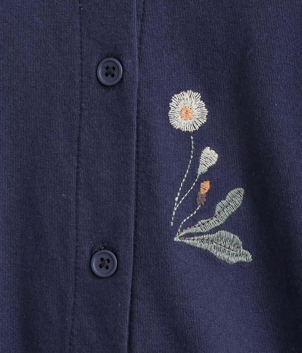コットンさらさら天竺2way花刺繍カーディガン(C・ネイビー)