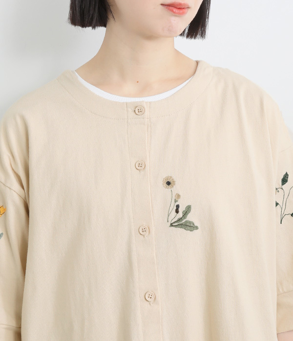 コットンさらさら天竺2way花刺繍カーディガン(C・ネイビー)