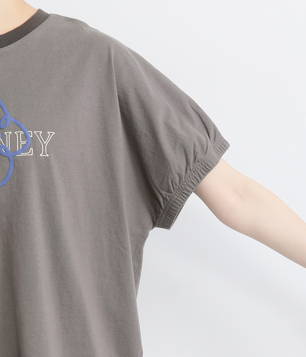 コットンさらさら天竺花とロゴのプリントドルマンＴシャツ(B・チャコールグレー)