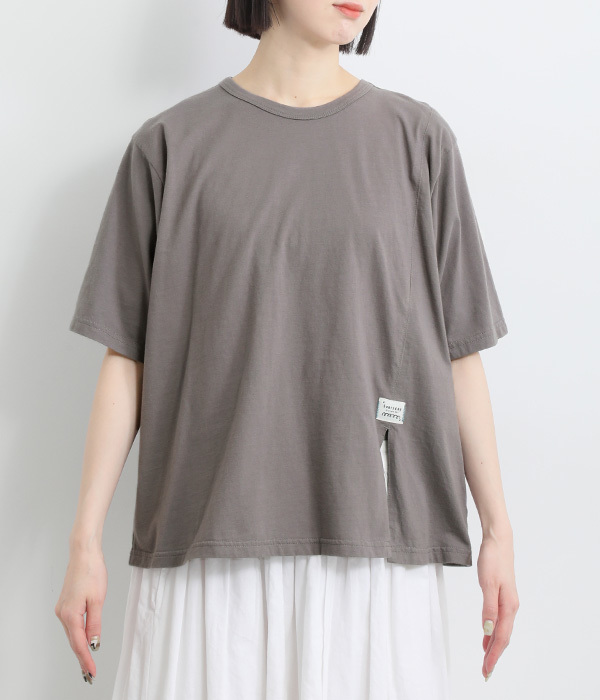 コットンさらさら天竺ピスネーム付きロゴ刺繍Ｔシャツ(B・チャコールグレー)