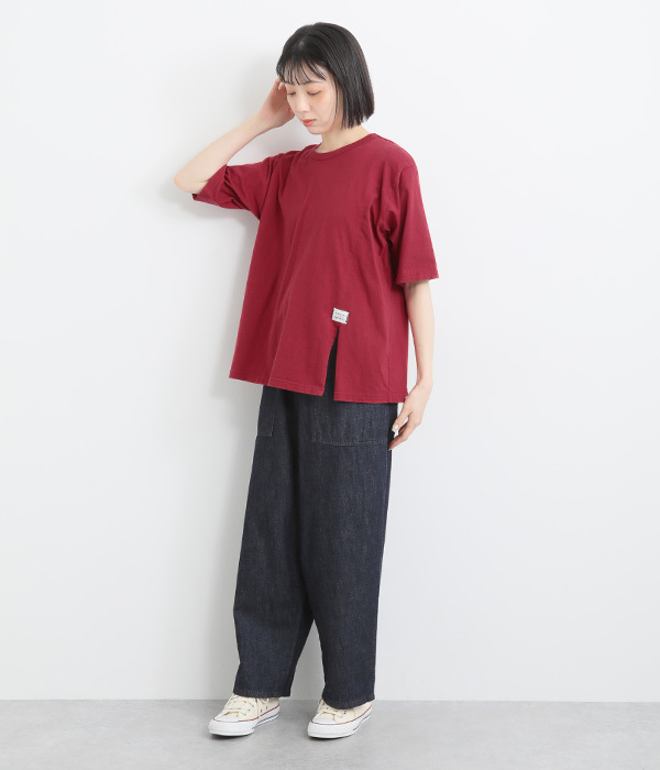 コットンさらさら天竺ピスネーム付きロゴ刺繍Ｔシャツ(B・チャコールグレー)