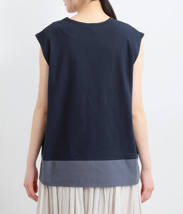 コットン天竺花ビーズ刺繍タンクトップ(B・ネイビー)