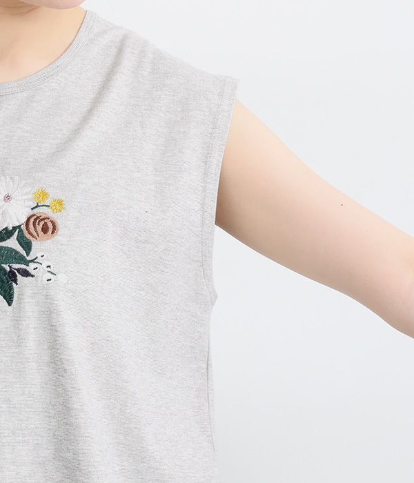 コットン天竺花ビーズ刺繍タンクトップ(B・ネイビー)