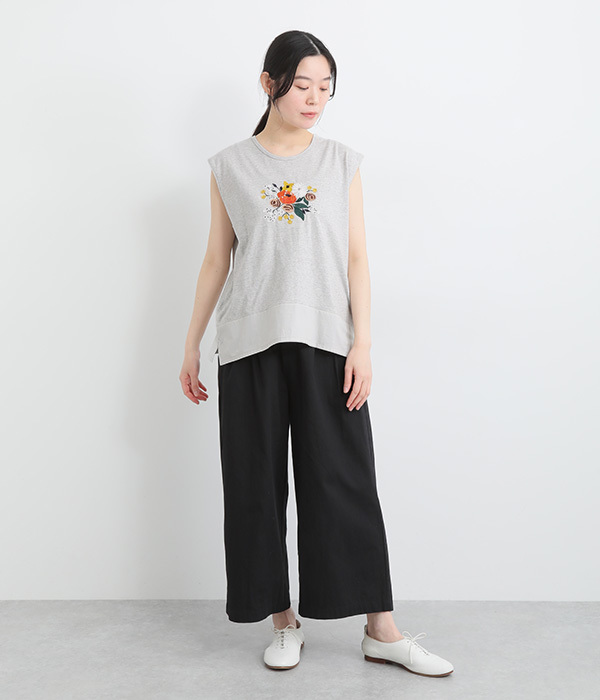 コットン天竺花ビーズ刺繍タンクトップ(B・ネイビー)