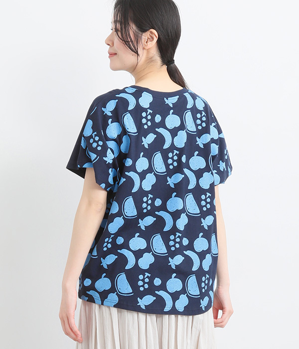 コットンお絵描きフルーツプリントＴシャツ(B・ネイビー)