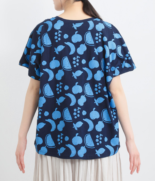 コットンお絵描きフルーツプリントＴシャツ(B・ネイビー)