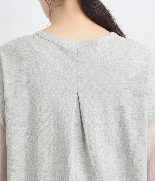 コットンボトル刺繍袖ギャザーＴシャツ(A・杢グレー)