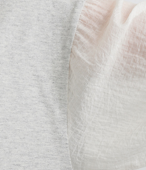 コットンボトル刺繍袖ギャザーＴシャツ(A・杢グレー)