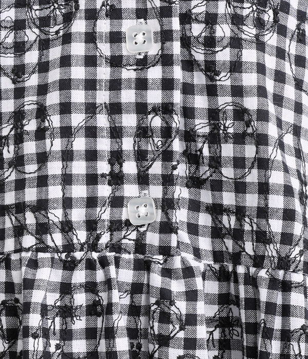 コットンリネンレモンとオレンジ総柄刺繍ワンピース(A・ホワイト×ブラック)