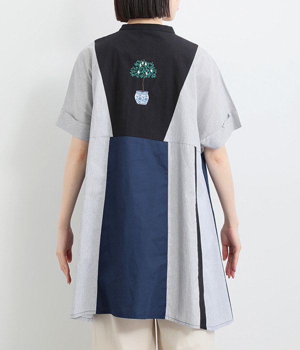 コットンレモン刺繍チュニックシャツ(ブラック)