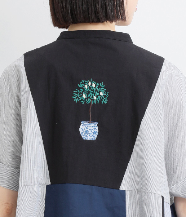 コットンレモン刺繍チュニックシャツ(ブラック)