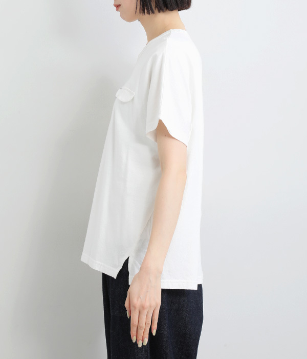 コットンリネン天竺ハリネズミかぎ編みロゴ刺繍ドルマンＴシャツ(A・ホワイト)