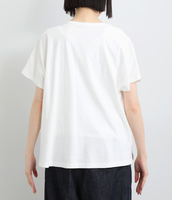 コットンリネン天竺ハリネズミかぎ編みロゴ刺繍ドルマンＴシャツ(A・ホワイト)