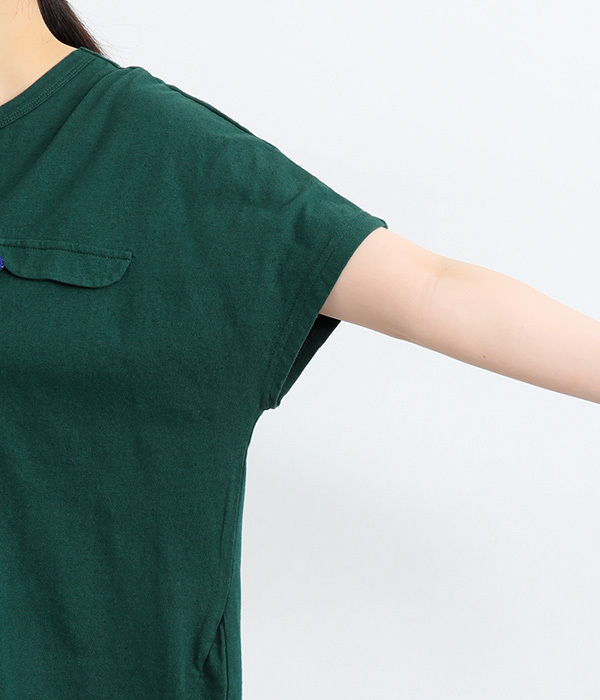 コットンリネン天竺ハリネズミかぎ編みロゴ刺繍ドルマンＴシャツ(A・ホワイト)