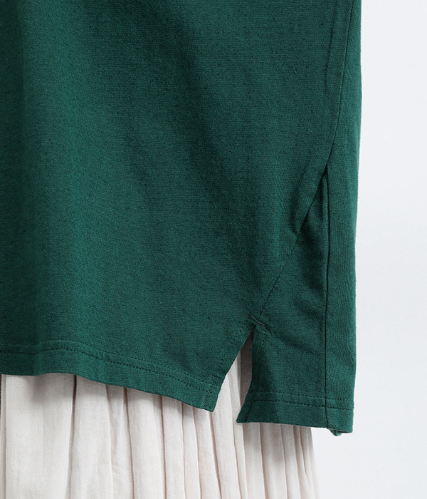 コットンリネン天竺ハリネズミかぎ編みロゴ刺繍ドルマンＴシャツ(A・ホワイト)