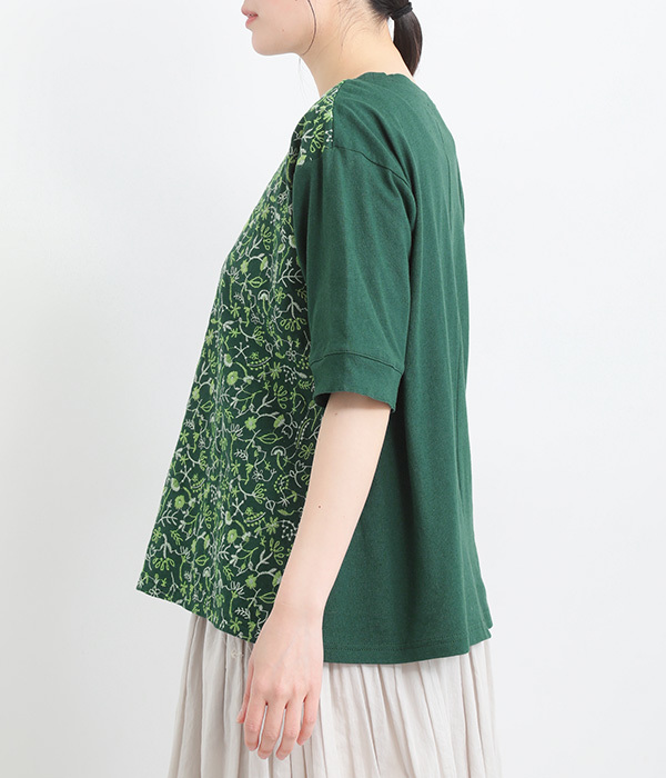 コットンリネン天竺どこにいるのかな刺繍Ｔシャツ(C・グリーン)