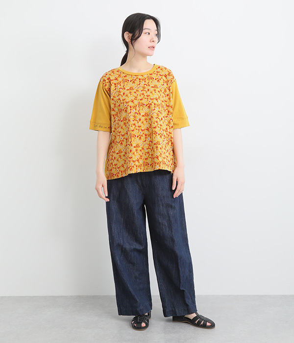コットンリネン天竺どこにいるのかな刺繍Ｔシャツ(C・グリーン)