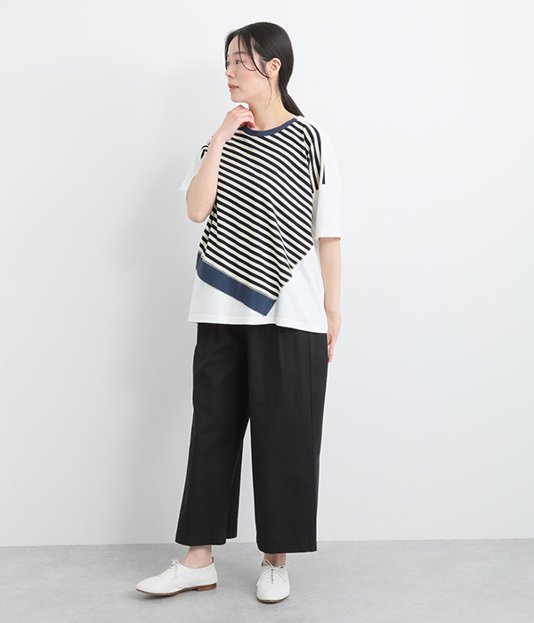 コットンリネン天竺リメイクミックスＴシャツ(A・ホワイト)