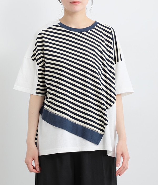 コットンリネン天竺リメイクミックスＴシャツ(A・ホワイト)