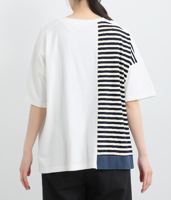 コットンリネン天竺リメイクミックスＴシャツ(A・ホワイト)