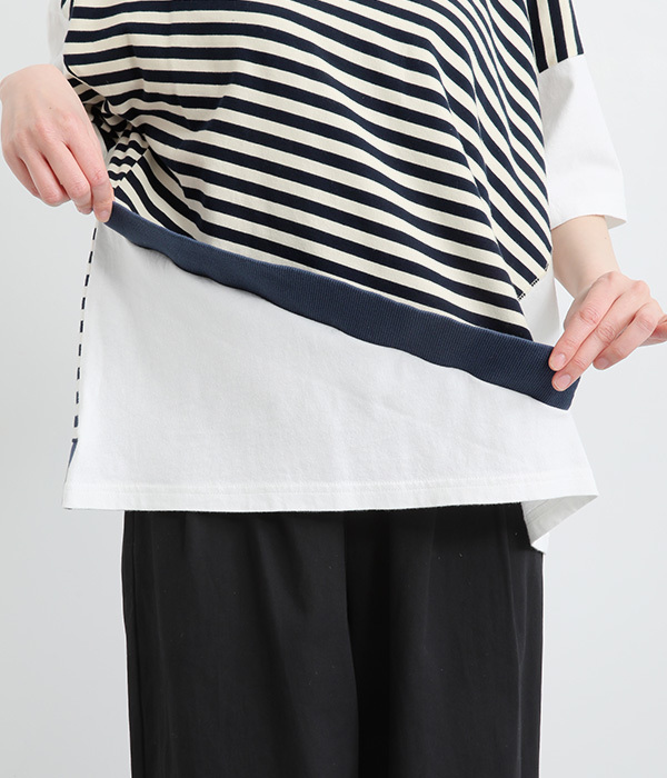 コットンリネン天竺リメイクミックスＴシャツ(A・ホワイト)