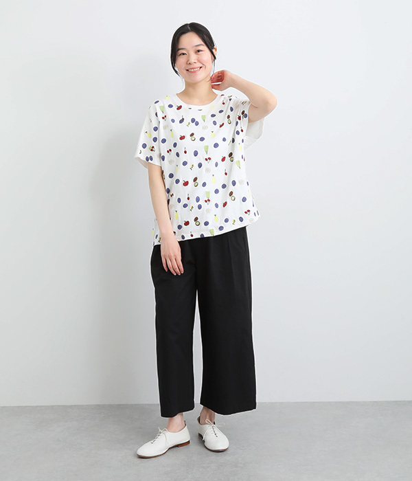 コットンリネン天竺フルーツ刺繍ドルマンＴシャツ(A・ホワイト)