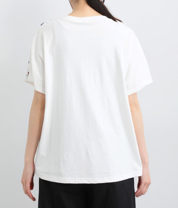 コットンリネン天竺フルーツ刺繍ドルマンＴシャツ(A・ホワイト)