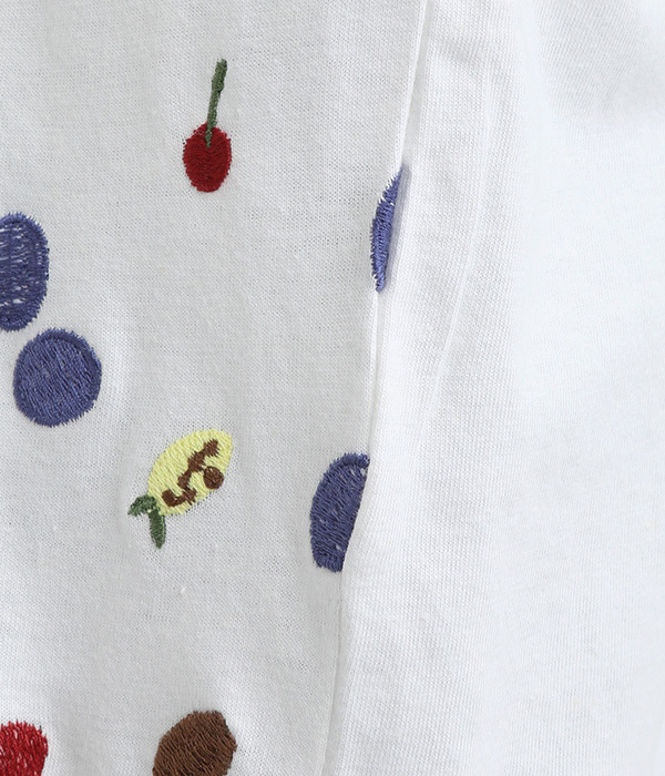 コットンリネン天竺フルーツ刺繍ドルマンＴシャツ(A・ホワイト)