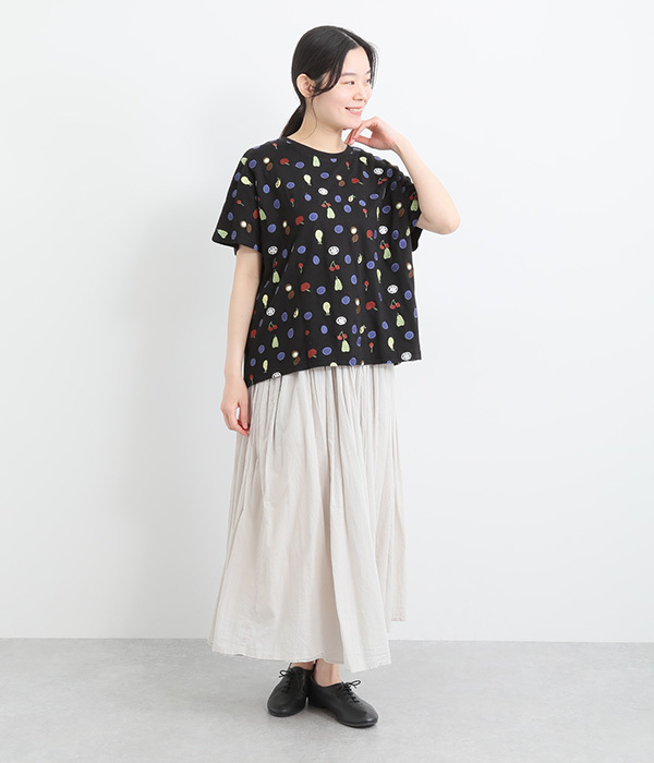 コットンリネン天竺フルーツ刺繍ドルマンＴシャツ(A・ホワイト)