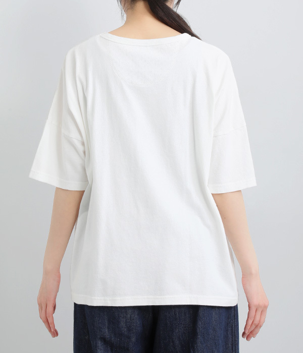 コットンリネン天竺異素材パッチワークＴシャツ(A・ホワイト)
