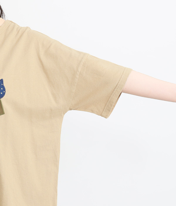 コットンリネン天竺異素材パッチワークＴシャツ(A・ホワイト)