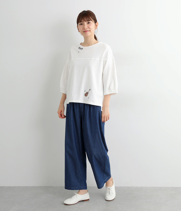 コットンリネン天竺夜風と音色刺繍Ｔシャツ(A・ホワイト)