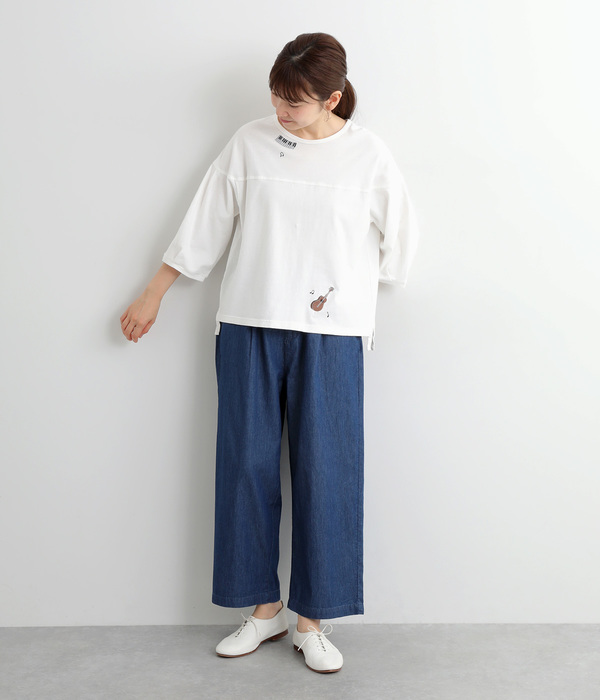 コットンリネン天竺夜風と音色刺繍Ｔシャツ(A・ホワイト)