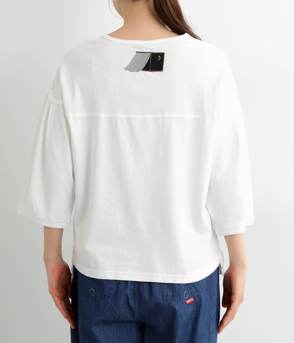 コットンリネン天竺夜風と音色刺繍Ｔシャツ(A・ホワイト)