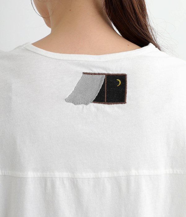 コットンリネン天竺夜風と音色刺繍Ｔシャツ(A・ホワイト)
