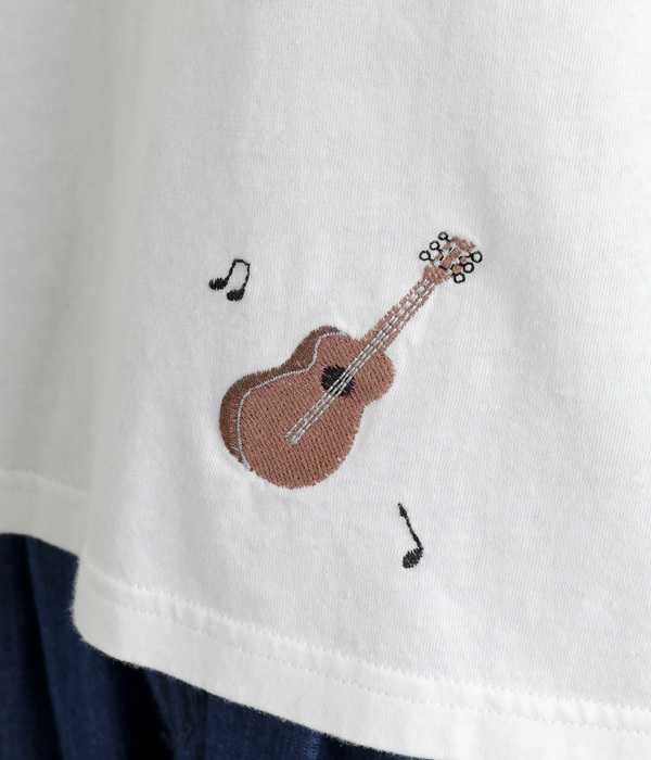 コットンリネン天竺夜風と音色刺繍Ｔシャツ(A・ホワイト)