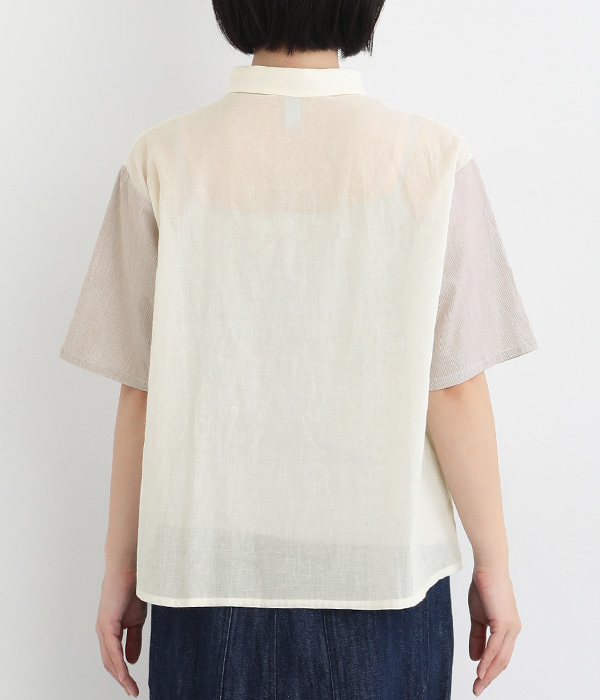 コットンローン氷に浮かぶペンギン刺繍シャツ(A・アイボリー)