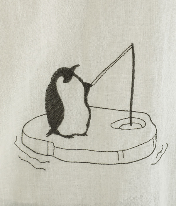コットンローン氷に浮かぶペンギン刺繍シャツ(A・アイボリー)
