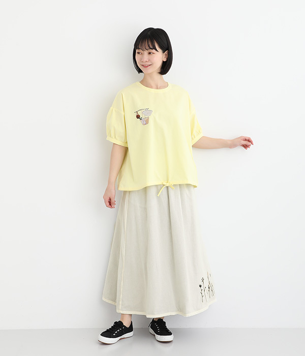 コットンリバーシブル花刺繍スカート(A・アイボリー)