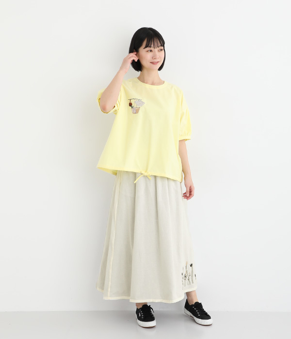 コットンリバーシブル花刺繍スカート(A・アイボリー)