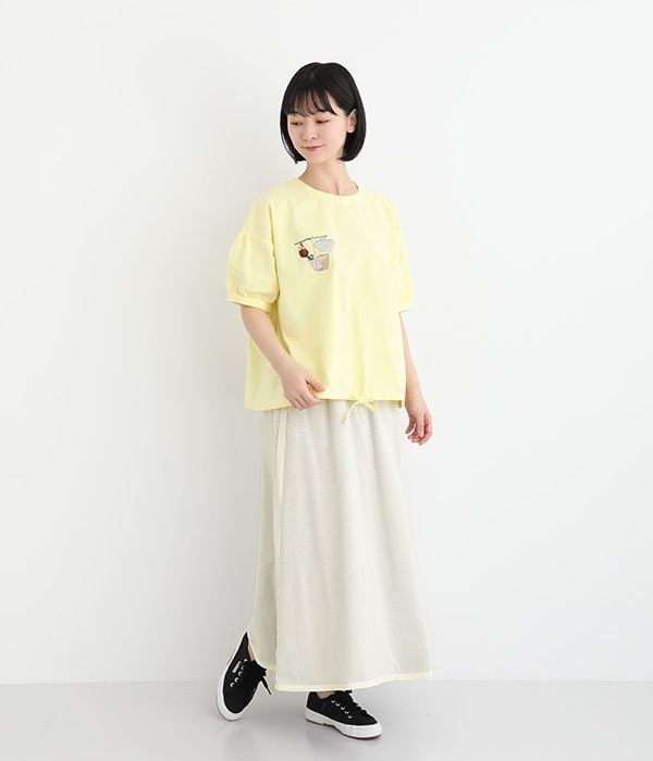 コットンリバーシブル花刺繍スカート(A・アイボリー)