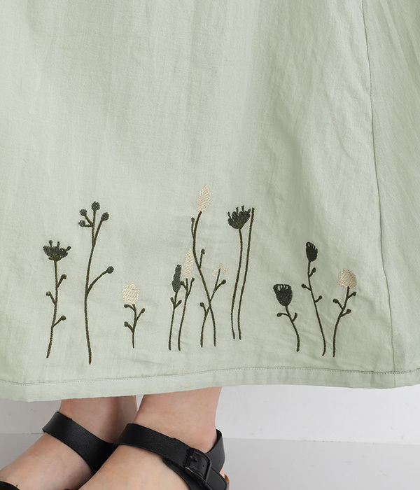 コットンリバーシブル花刺繍スカート(A・アイボリー)