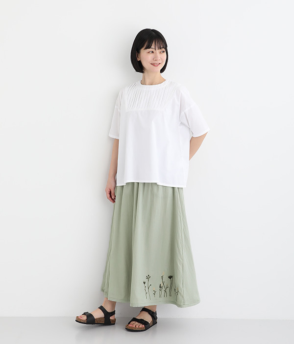 コットンリバーシブル花刺繍スカート(A・アイボリー)