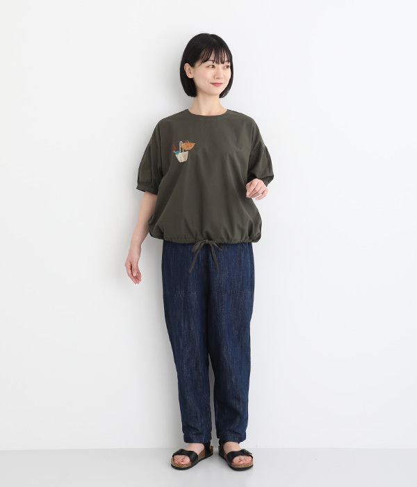 コットンリネン布帛かごバック刺繍ブラウス(B・チャコールグレー)