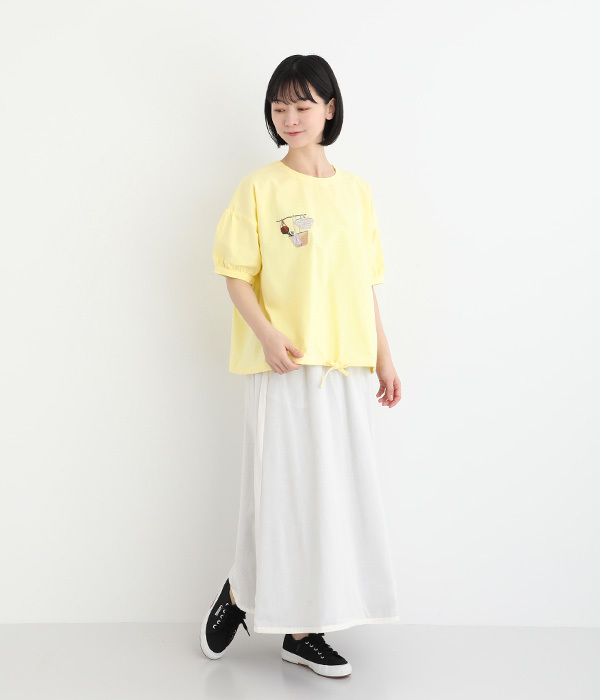 コットンリネン布帛かごバック刺繍ブラウス(B・チャコールグレー)