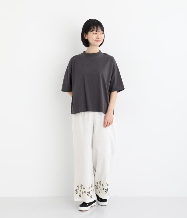 コットンリネン布帛ローズ刺繍パンツ(A・ホワイト)
