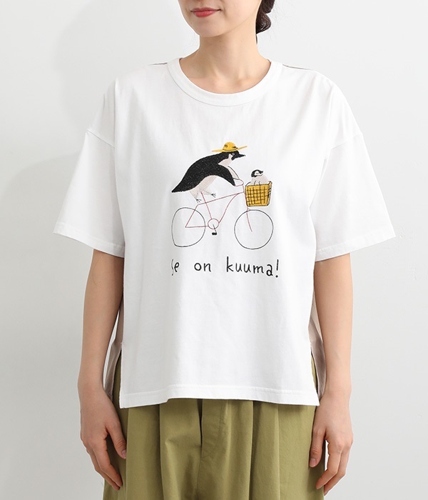 コットンペンギンサイクリング刺繍Ｔシャツ(A・ホワイト)