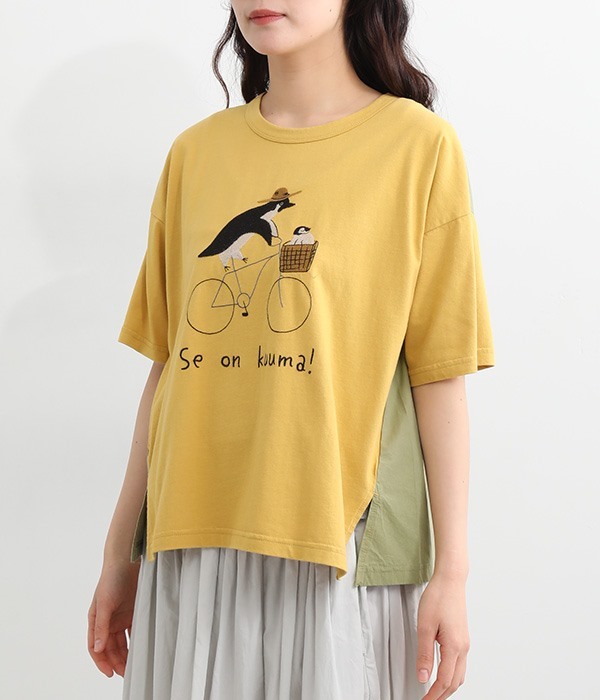 コットンペンギンサイクリング刺繍Ｔシャツ(C・マスタード)